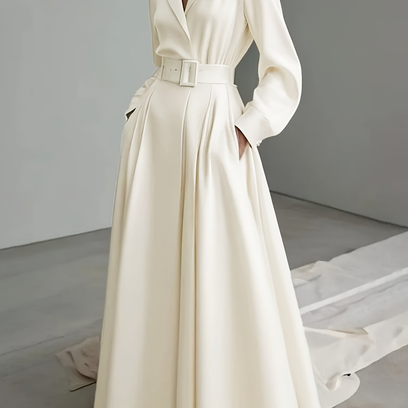 Women's Elegant Collar Dress - Fitted Solid Color Winter Wedding Guest Gown, Machine Washable Fall\u002FWinter Party Dress, Tailored Elegant Outfit for Special Occasions & Casual Attire (Non-)