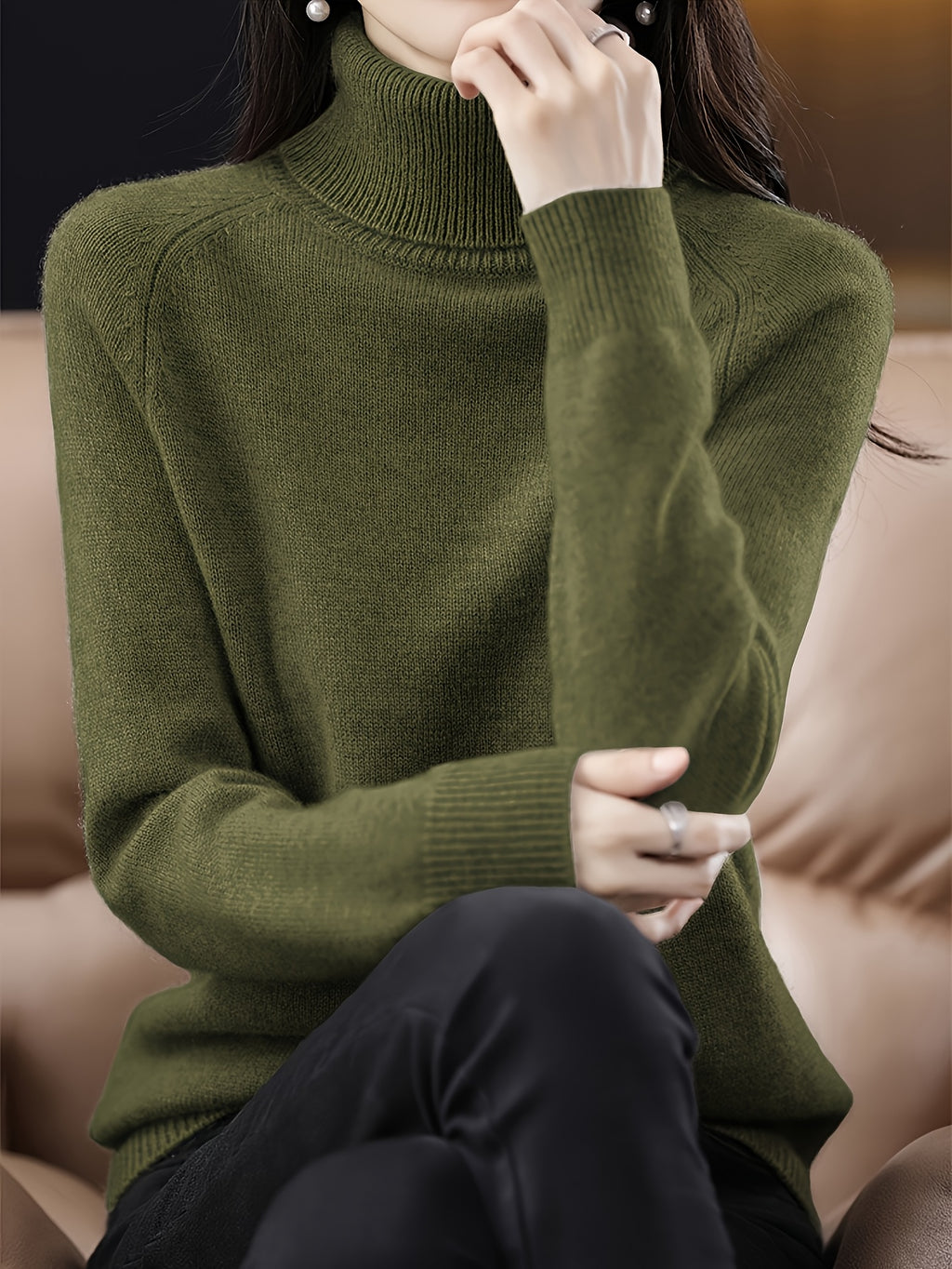 Women's Slim-Fit High Neck Sweater - Elegant Long Raglan Sleeve Turtleneck Pullover, Soft Winter Sweater Coat for Layering, Casual & Formal Wear, Machine Washable H-Line Silhouette (All-Season) in \u002FGrey\u002FBeige\u002FNude