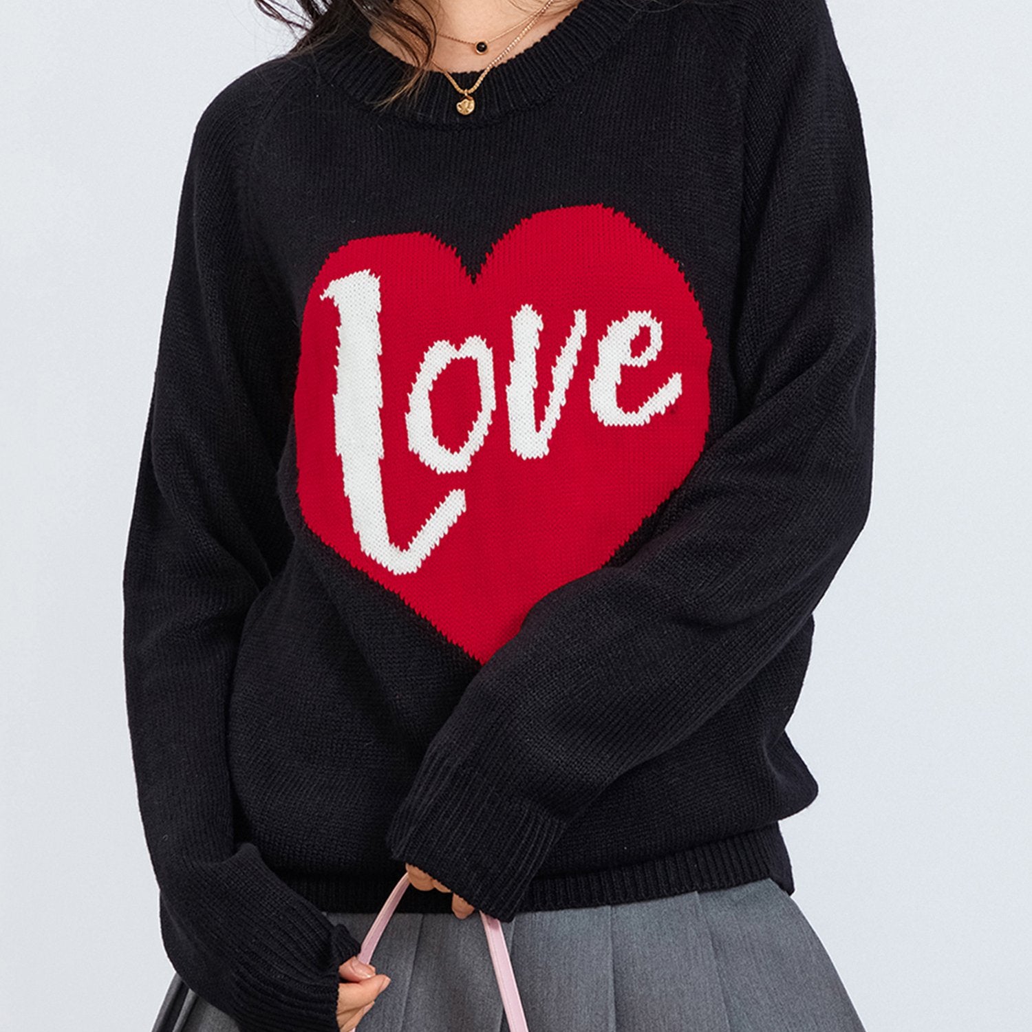 1pc Vintage Style Women'S Knit Sweater with Heart-Shaped