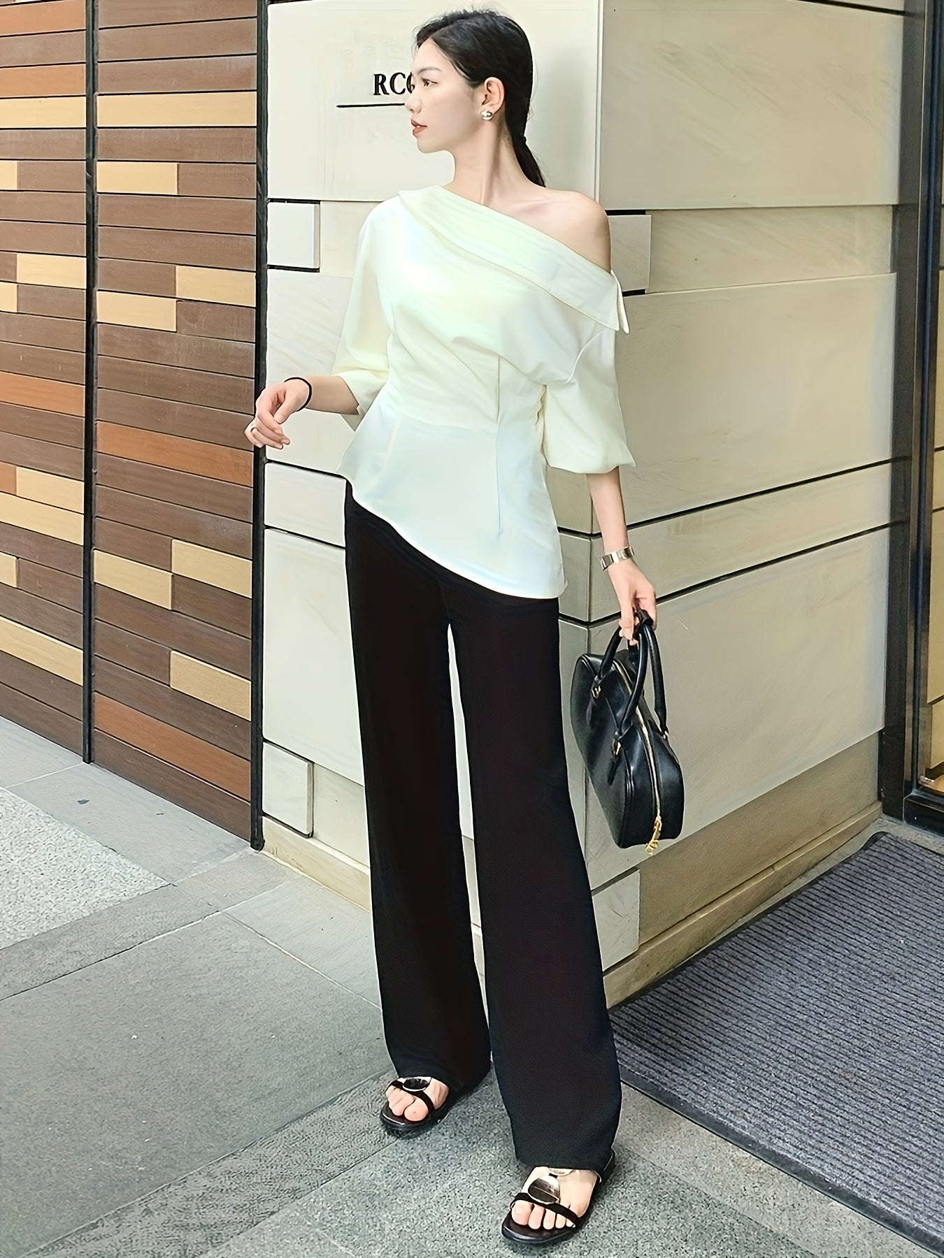 Women's Light Grey Straight-Leg Casual Pants - Non-Stretch Acetate Trousers with Pockets, Regular Fit Long Length for Spring\u002FFall, Versatile for Commuting & Casual Outings, Spring Fall Clothing, Minimalist Design, Practical Pockets