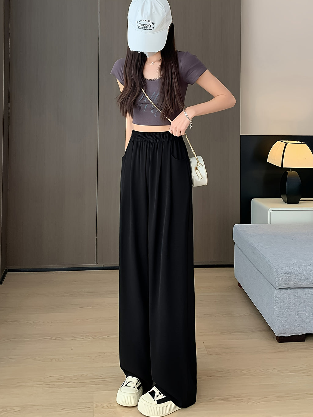 Slant Pockets Wide Leg Pants, Casual Loose Pants For Spring & Summer, Women's Clothing