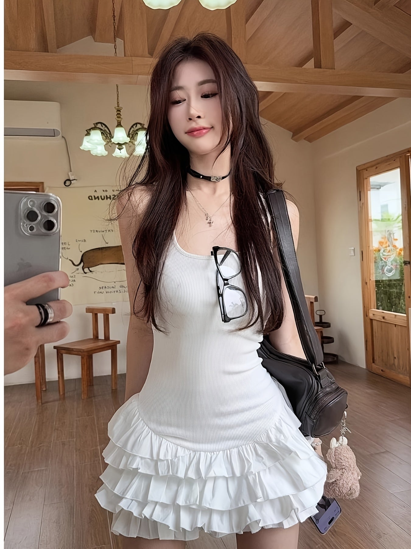 Chic Summer Dress for Women with a Fitted Waist And Sweet And Spicy Style, Featuring a Unique Ruffled Short Skirt with a Five-Layer Design.