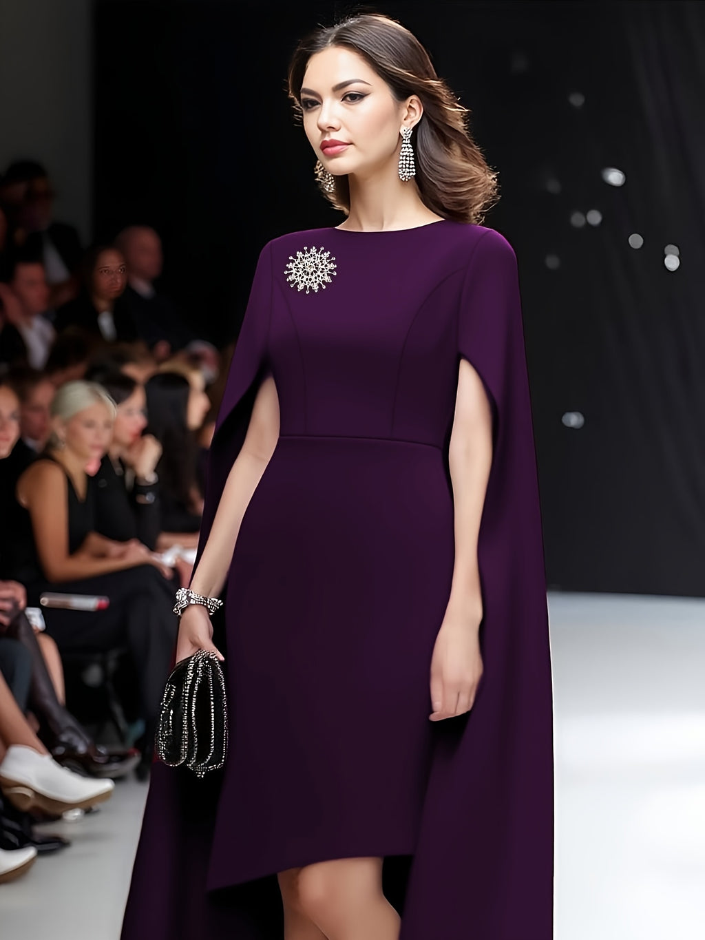 Women'S Elegant Solid Brown Dress with Puff Sleeves & Zipper Back - Round Neck, Flared Hem, All-Season Versatile Formal & Casual Outfits, Chic Office Attire, Comfortable Fabric