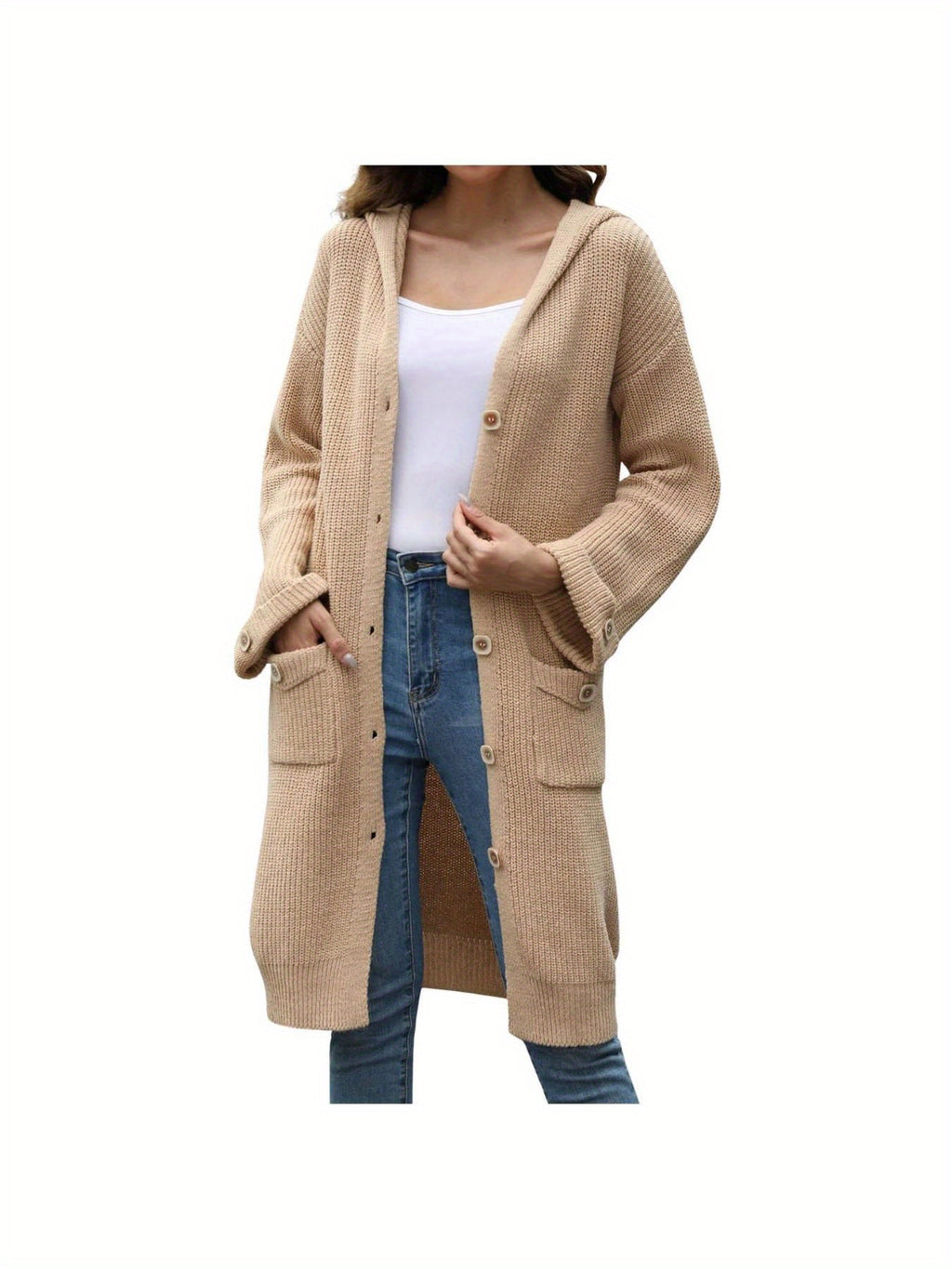 Women's V Neck Cardigan Loose Solid Color Sweater