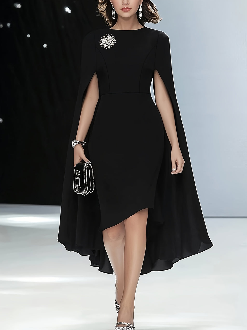 Women'S Elegant Solid Brown Dress with Puff Sleeves & Zipper Back - Round Neck, Flared Hem, All-Season Versatile Formal & Casual Outfits, Chic Office Attire, Comfortable Fabric