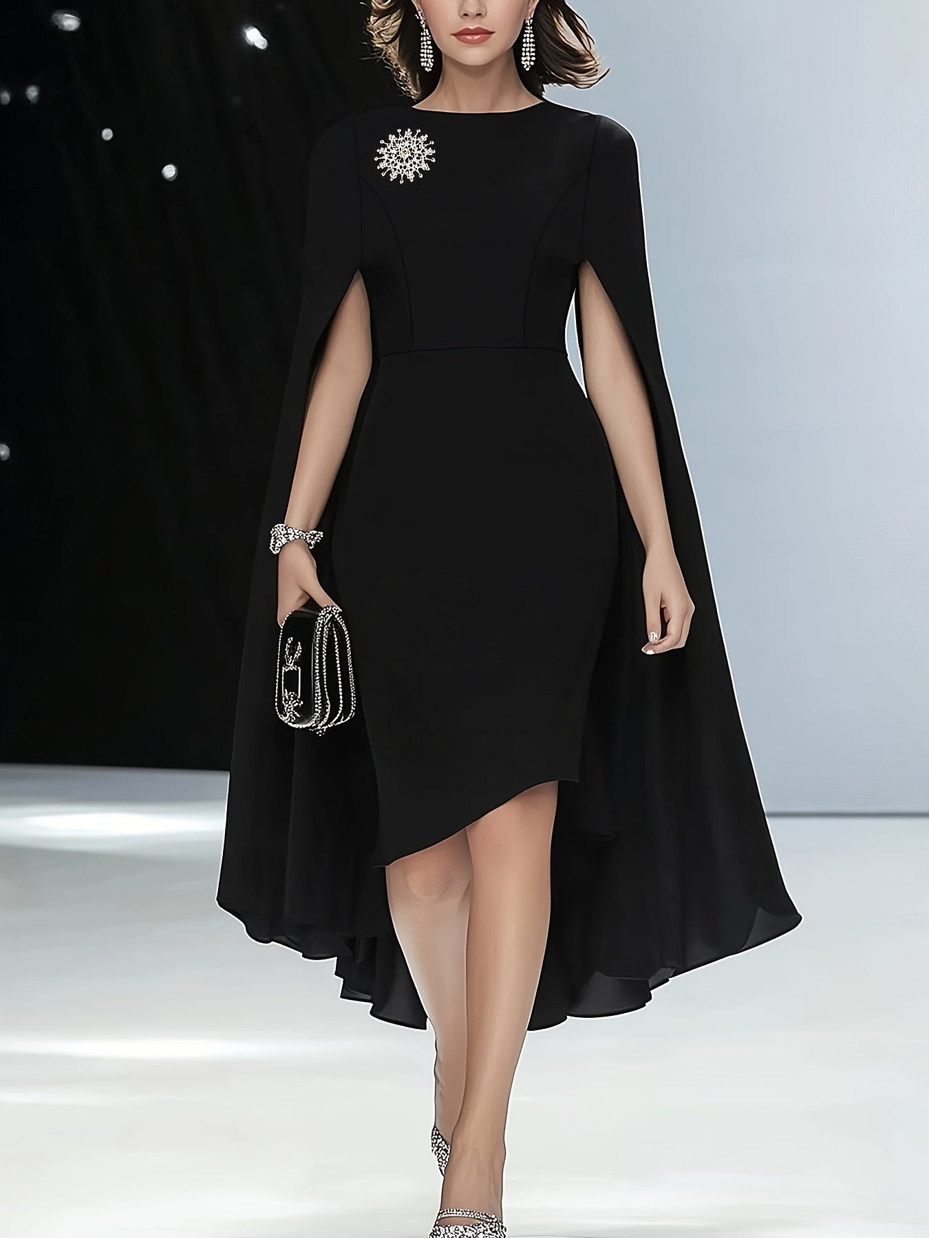 Women'S Elegant Solid Brown Dress with Puff Sleeves & Zipper Back - Round Neck, Flared Hem, All-Season Versatile Formal & Casual Outfits, Chic Office Attire, Comfortable Fabric