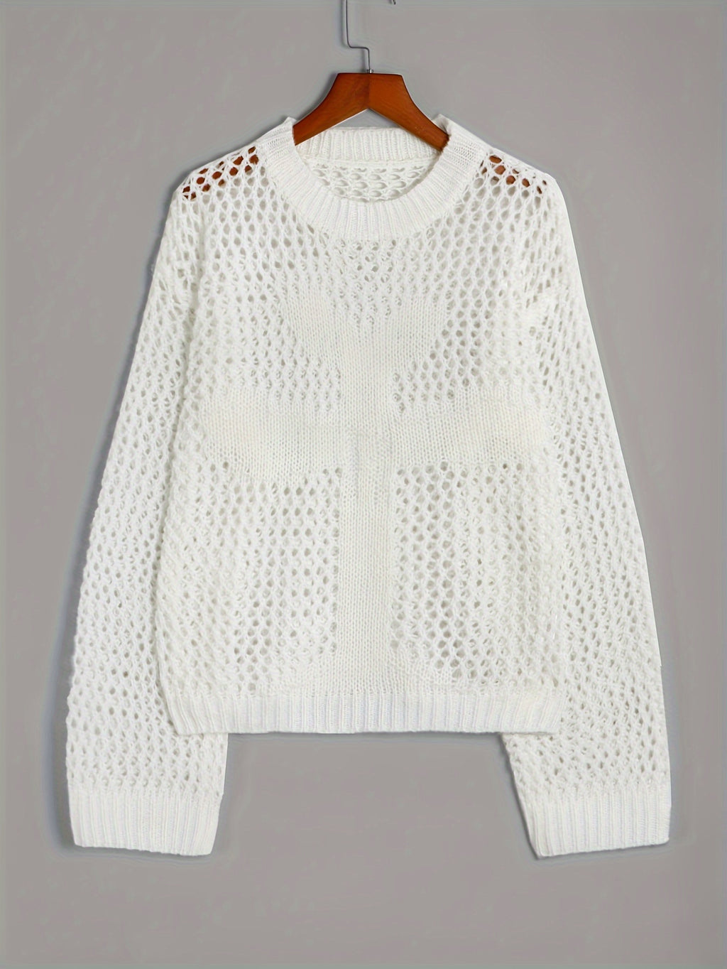 Y2K-Inspired Casual Knit Sweater for Women - Loose Fit, Hollow-Out Design with Long Sleeves, Perfect for Spring & Fall