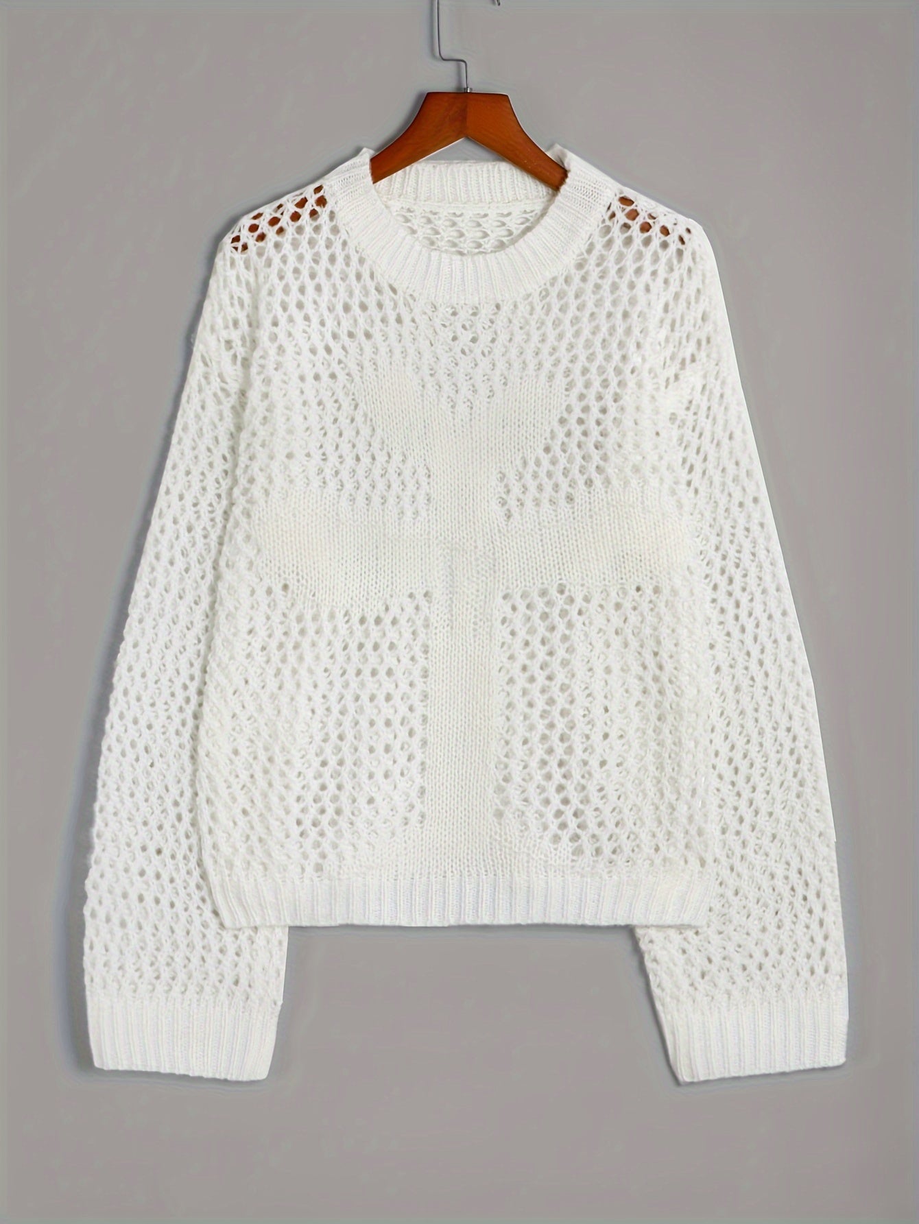 Y2K-Inspired Casual Knit Sweater for Women - Loose Fit, Hollow-Out Design with Long Sleeves, Perfect for Spring & Fall