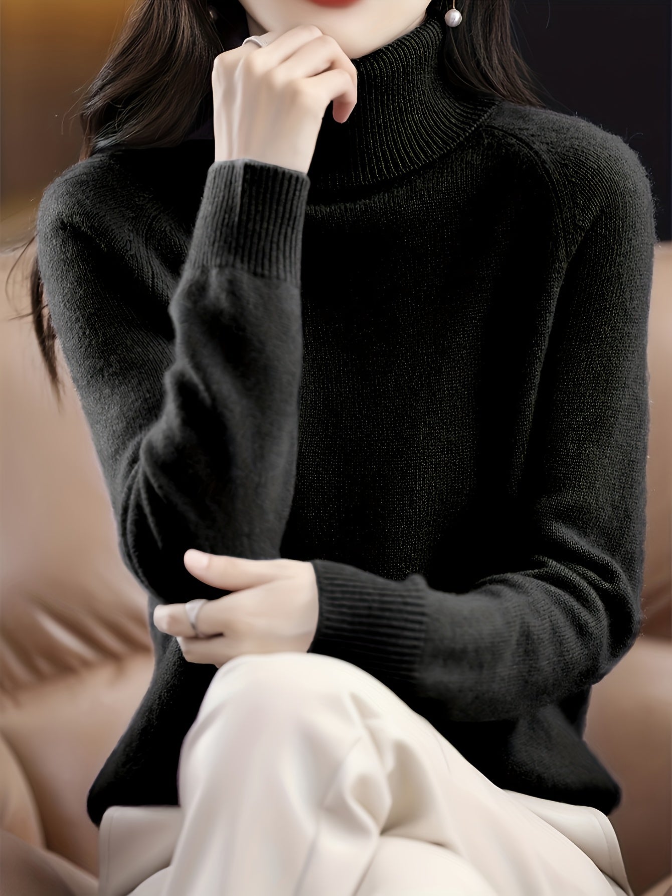 Women's Slim-Fit High Neck Sweater - Elegant Long Raglan Sleeve Turtleneck Pullover, Soft Winter Sweater Coat for Layering, Casual & Formal Wear, Machine Washable H-Line Silhouette (All-Season) in \u002FGrey\u002FBeige\u002FNude