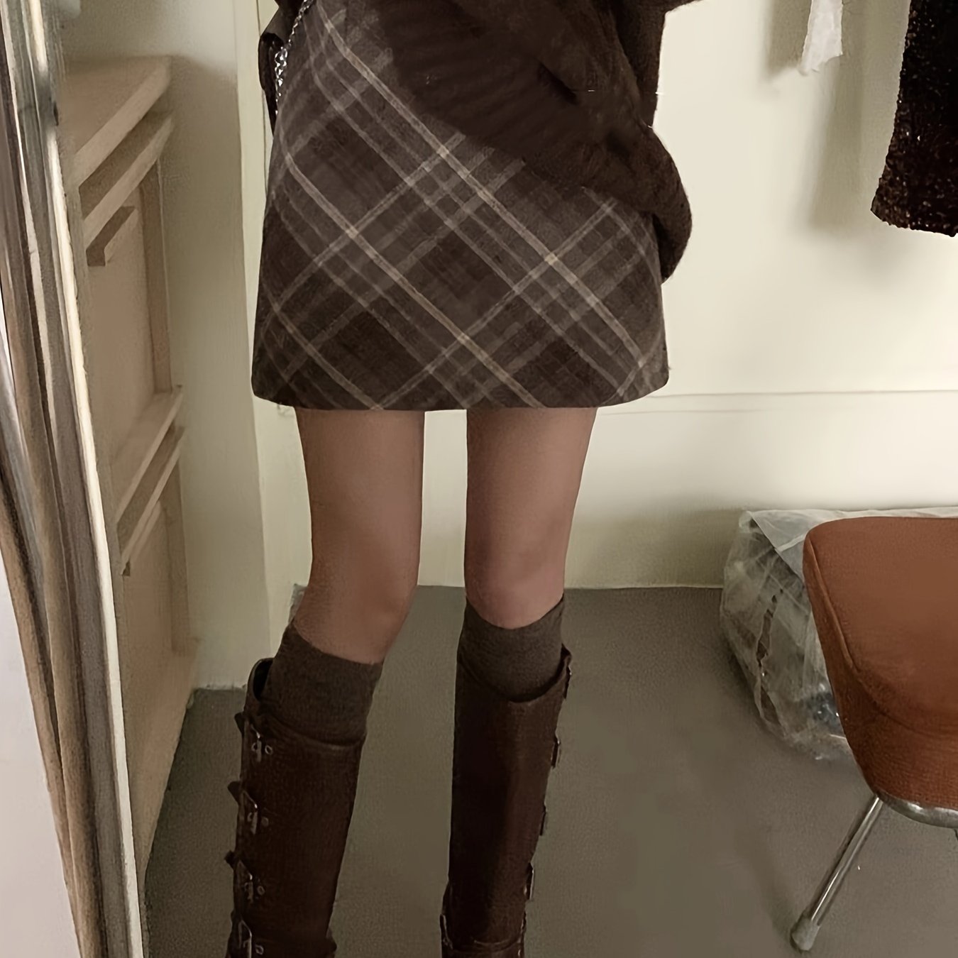 Women'S A-Line Plaid Skirt with Back Zipper - Flared Hem, Short Length, Solid Color, Fall\u002FWinter Collection, Versatile & Stylish Design, Perfect for Casual Attire, Casual Attire Skirt | Aline Skirt | Zipper Detail