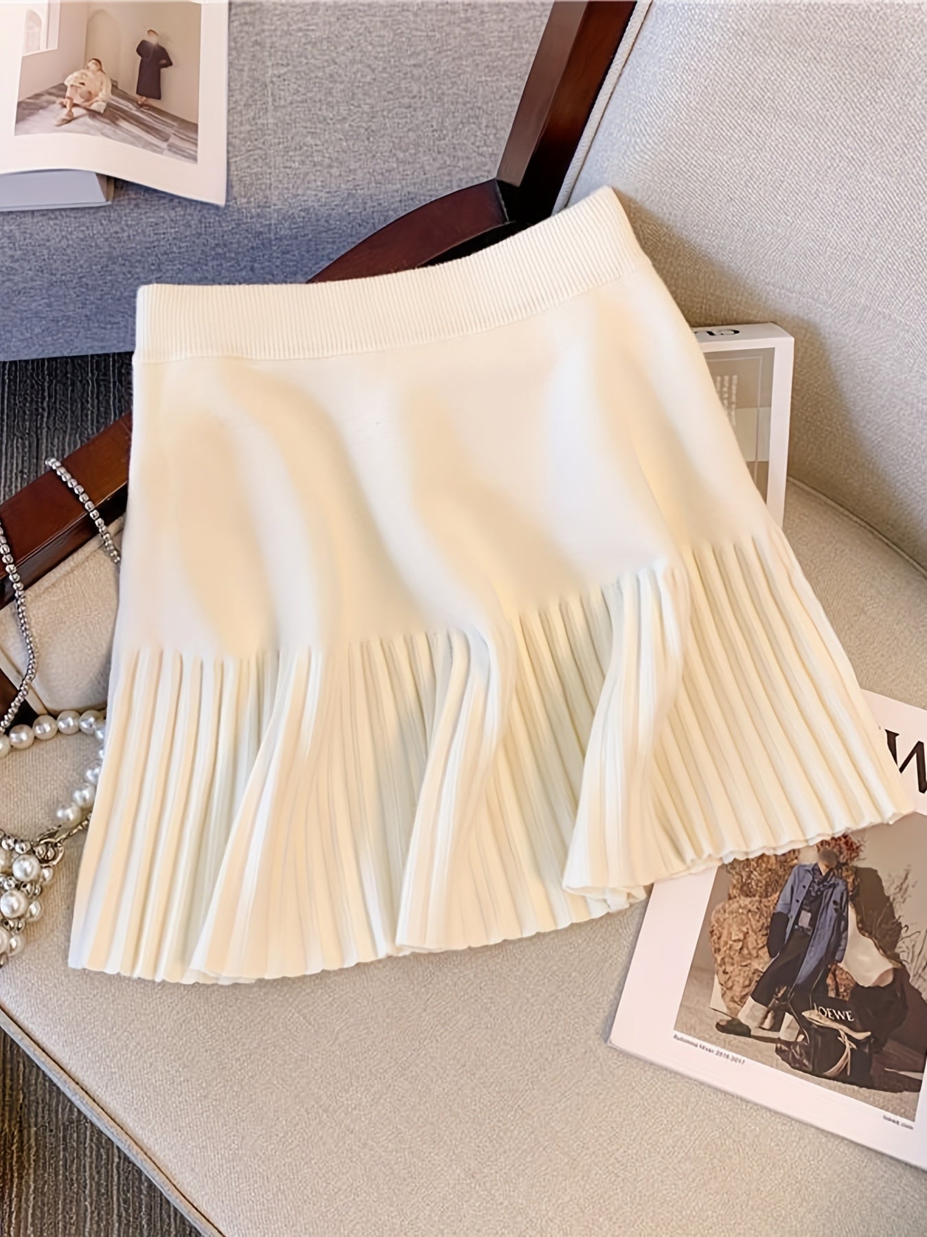 Women'S High-Waist Pleated Skirt - Cozy Black A-Line Mini Skirt for Fall & Winter, Casual Style with Fringe Detail, Perfect for Casual Attire, Cozy Clothing | Fringe Skirt | Construction, High Waisted Skirt