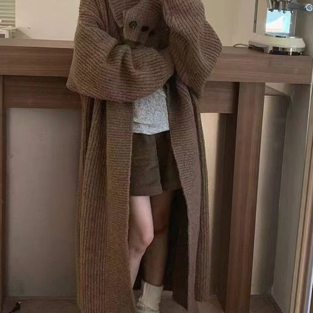 Women's Elegant Long Cardigan Coat - Winter Warm Collar Trench Coat with Button Front, Long Sleeve Button- Jacket for Fall & Winter, Versatile Outerwear (Hand Wash\u002FDry Clean) - Coat Length for Dresses & Blouses