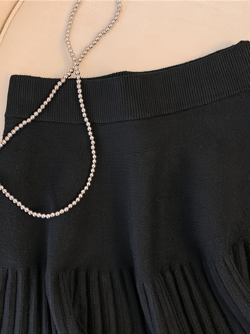 Women'S High-Waist Pleated Skirt - Cozy Black A-Line Mini Skirt for Fall & Winter, Casual Style with Fringe Detail, Perfect for Casual Attire, Cozy Clothing | Fringe Skirt | Construction, High Waisted Skirt