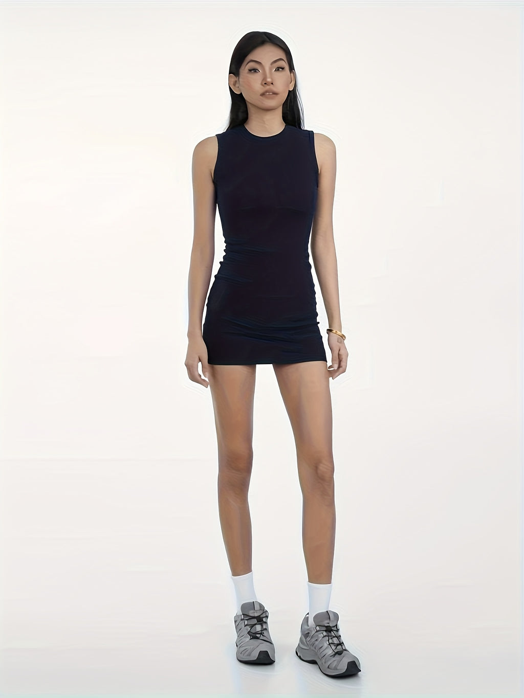 Women's Slim-Fit Round Neck Semi-Sheer Short Sleeve Bodycon Dress - Black Stretchy All-Season Casual to Semi-Formal Outfit, Machine Washable & Versatile Everyday to Party Wear for Women, Modest Outfits for Women, Open Back Dresses for Women