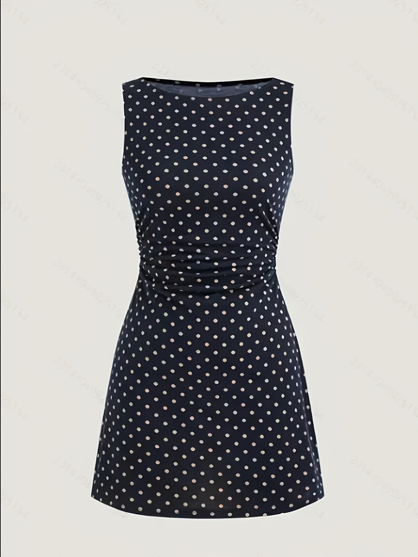 Women's Elegant Black & White Polka Dot Sleeveless A-Line Dress - Machine Washable Round Neck Short Skirt for Casual & Formal Occasions
