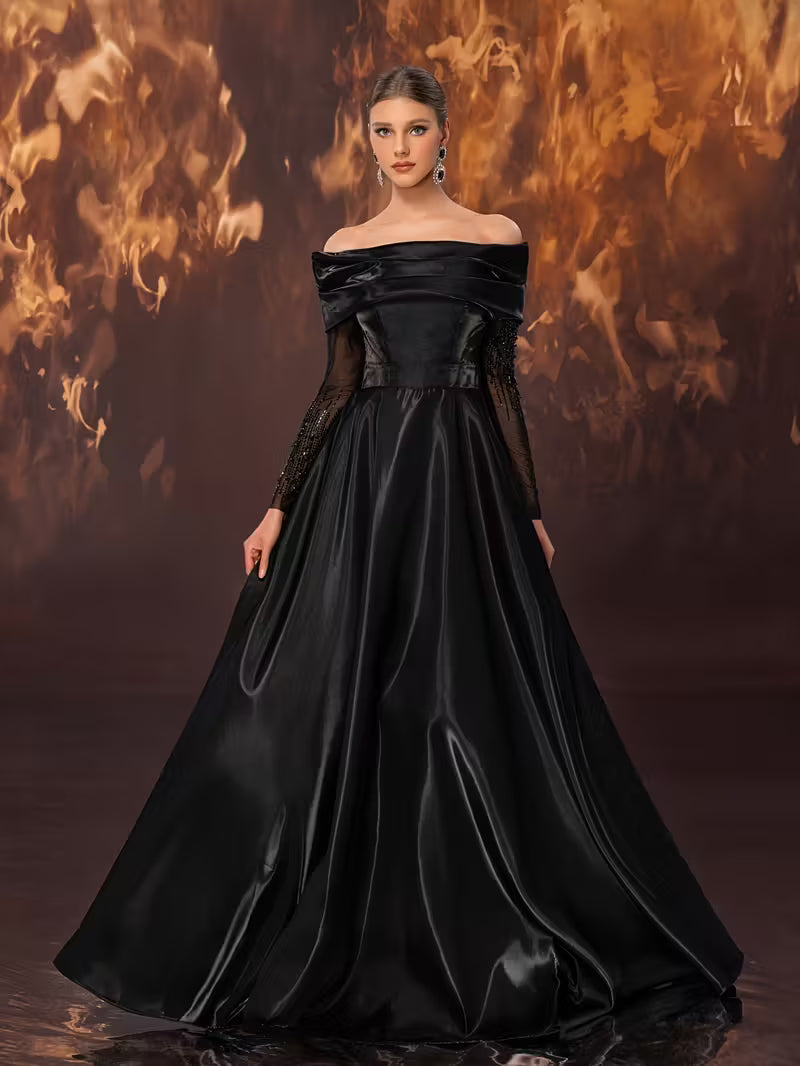 One-Shoulder/Off-the-Shoulder Evening Gown - Sparkling Beaded Ball Dress with Fitted Mermaid/Sweetheart Neckline, Hand Washable Party Wedding Prom Gown