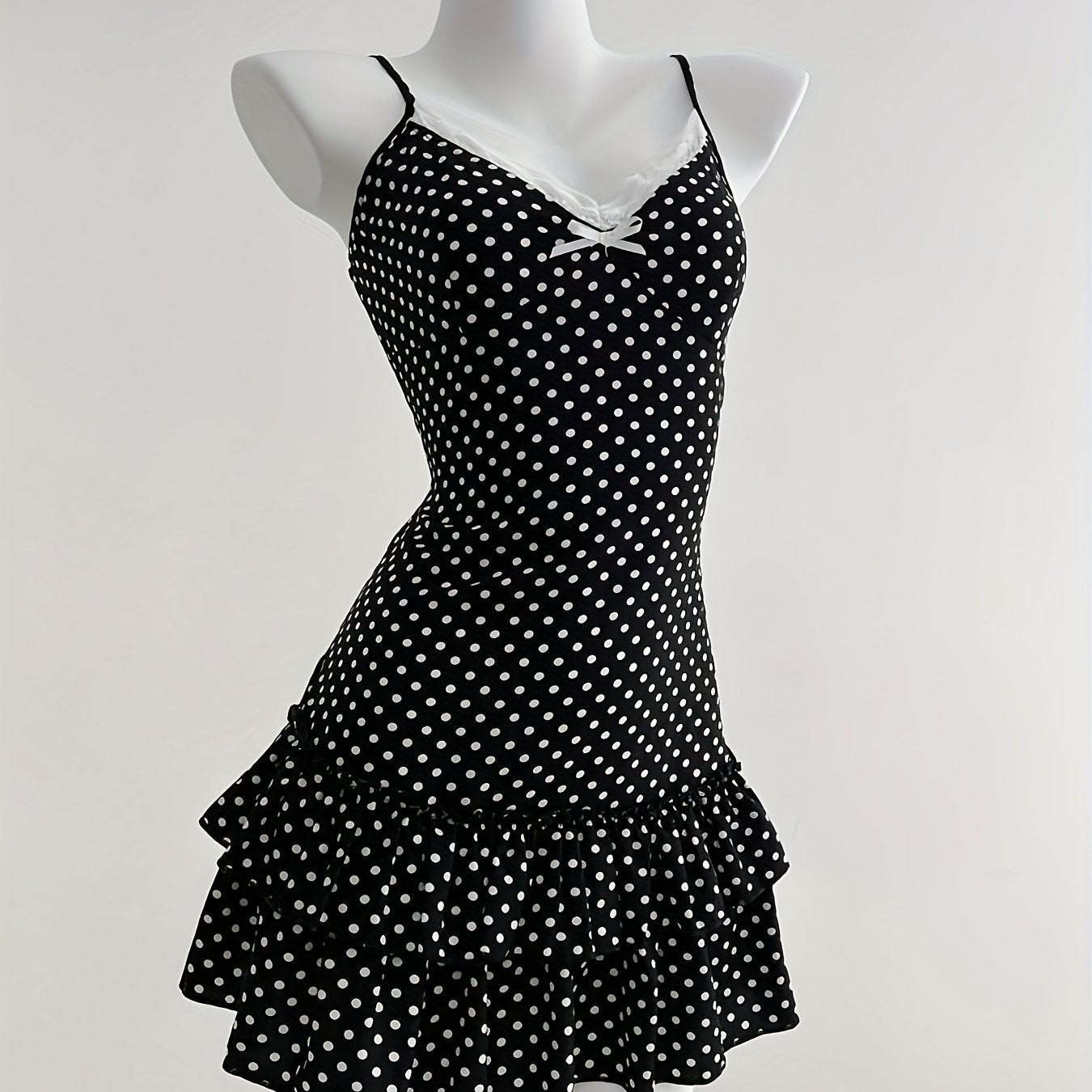 Women'S & Polka Dot Sleeveless Mini Dress with Bow Detail & Ruffled Hem - A-Line Casual Summer Dress for Vacation, Beach, Casual Attire - Lightweight Breathable Spring\u002FSummer Outfit