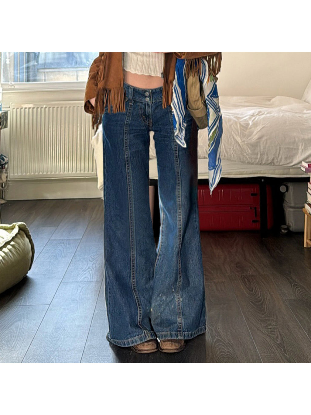 2025 American Retro Style Tall Women's Autumn Low Waist Straight Design Floor-Length Flared Jeans
