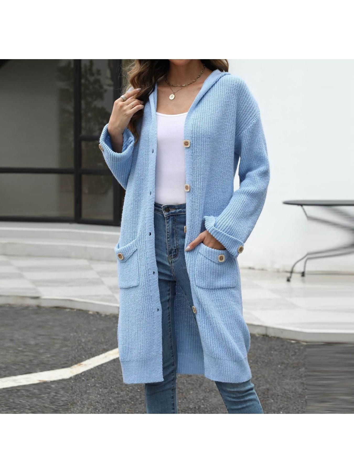 Women's V Neck Cardigan Loose Solid Color Sweater