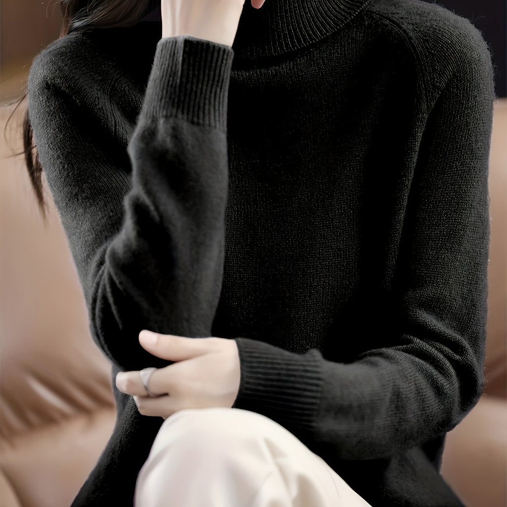 Women's Slim-Fit High Neck Sweater - Elegant Long Raglan Sleeve Turtleneck Pullover, Soft Winter Sweater Coat for Layering, Casual & Formal Wear, Machine Washable H-Line Silhouette (All-Season) in \u002FGrey\u002FBeige\u002FNude
